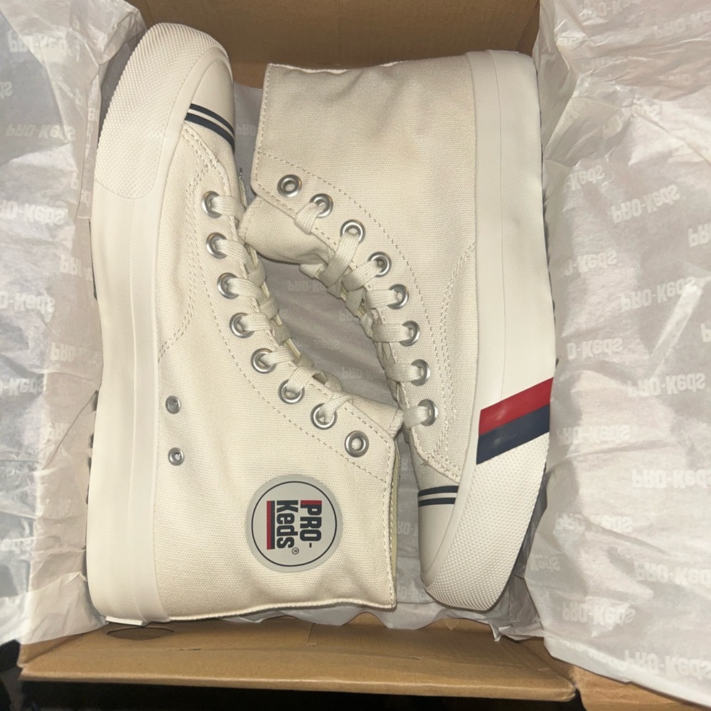 Keds Cream and Red High-Top Sneakers with Classic Design